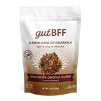 gutBFF Chocolate Peanut Butter prebiotic granola with functional mushrooms front of package.