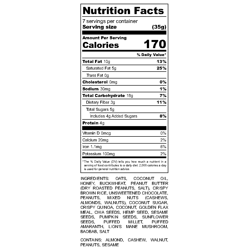 gutBFF Chocolate Peanut Butter nutrition label with detailed calories and ingredients.